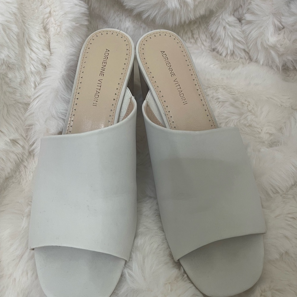Adrienne Vittadini White Mules with Plush Faux Fur